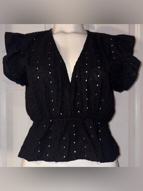 Pull & Bear Black Eyelet Peplum Top size Large